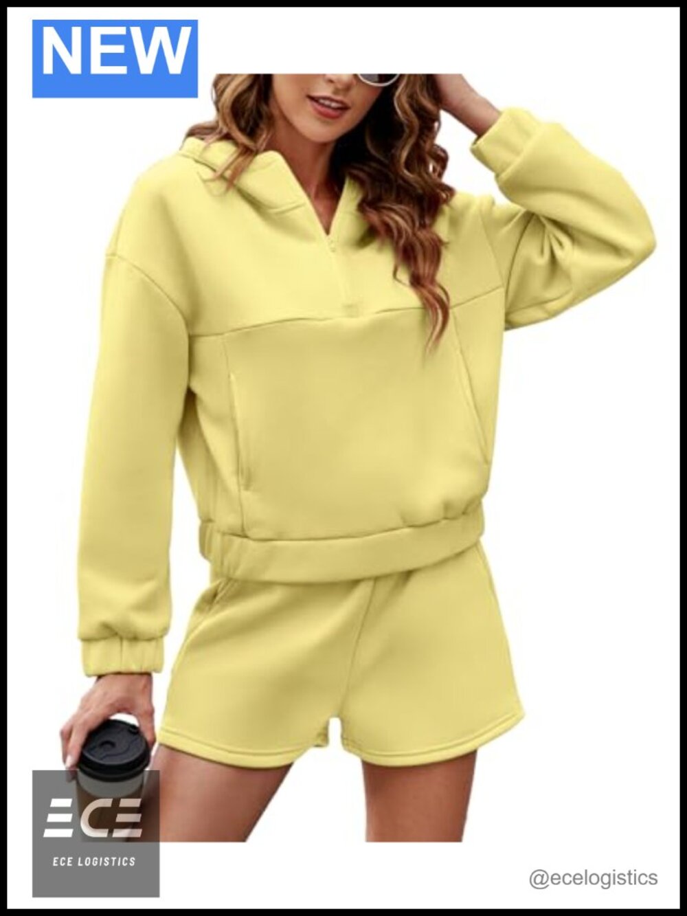 FKEEP Women's 2 Piece Sweatsuit Half Zip Hoodie with Shorts Pockets Lounge